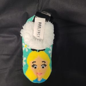 Box lunch Disney Alice slippers size 5-10 teal and yellow. NWT